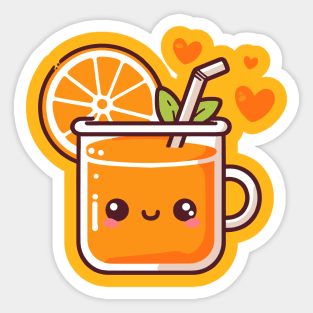 Kawaii Orange Juice with Orange Slice and Hearts | Kawaii Food Art for Kawaii Lovers Sticker